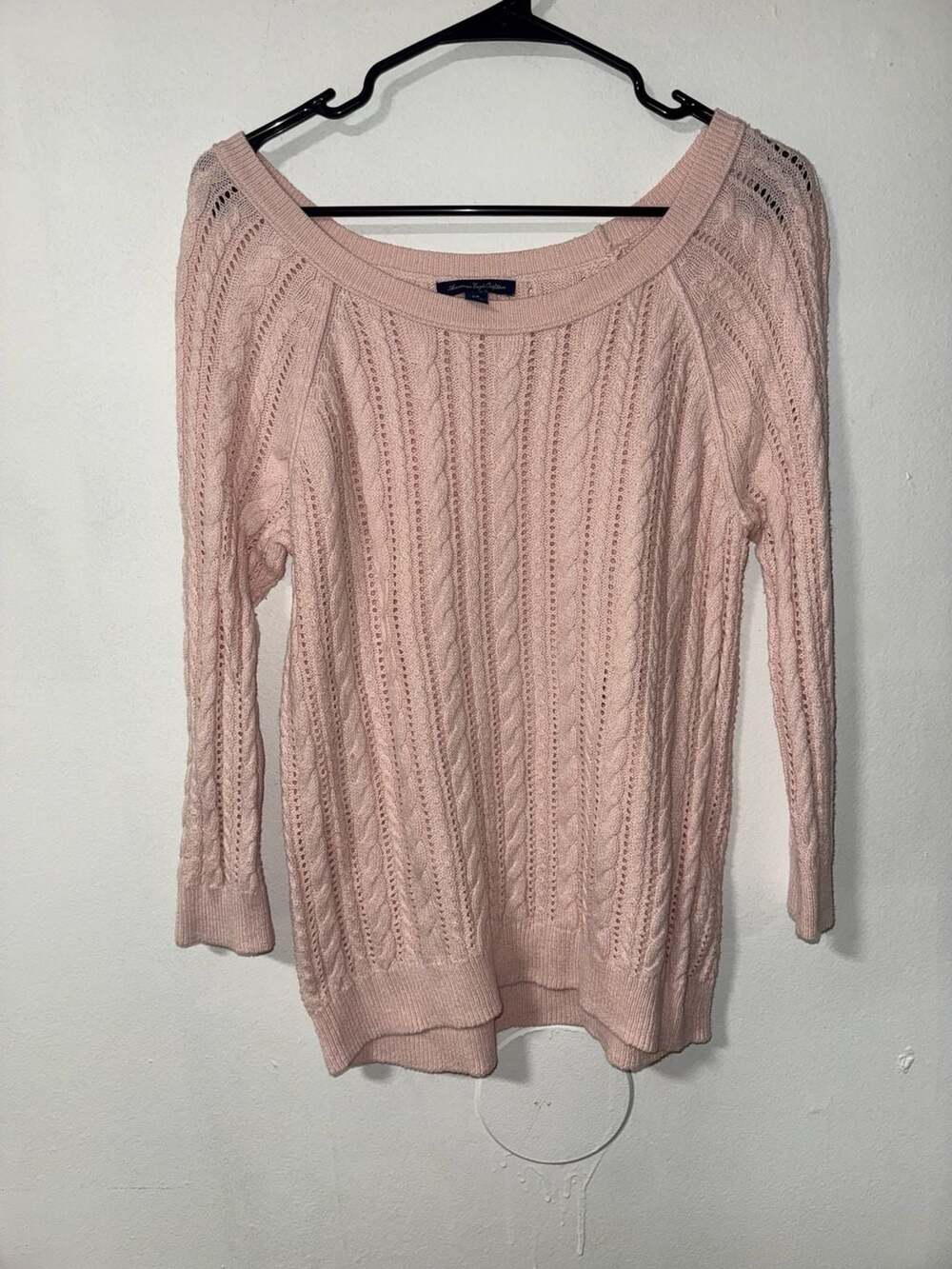 American Eagle Outfitters Women's Pink Cable Knit Pullover Sweater